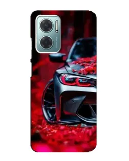 Чехол для Xiaomi Redmi Note 11E с картинкой «Спортивная BMW и цветы»