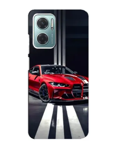 Чехол для Xiaomi Redmi Note 11E с картинкой «Красная BMW на дороге»