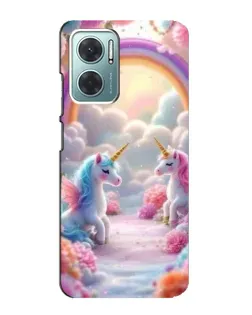 Чехол для Xiaomi Redmi Note 11E с картинкой «Радуга и единороги»