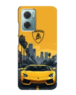 Чехол для Xiaomi Redmi Note 11E с картинкой «Желтый Lamborghini город»