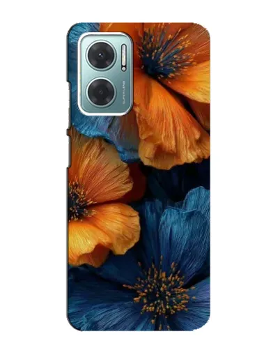 Чехол для Xiaomi Redmi Note 11E с картинкой «Яркая сине-оранжевая флора»