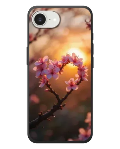 Чехол для iPhone 17e с картинкой «Розовый цвет сердце на фоне заката»
