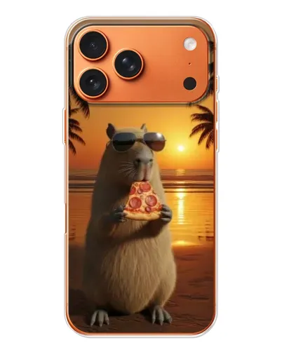 Чехол для Apple iPhone 18 Pro Max с картинкой «Капибара с пиццей»