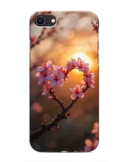 Чехол для iPhone 8 с картинкой «Розовый цвет сердце на фоне заката»