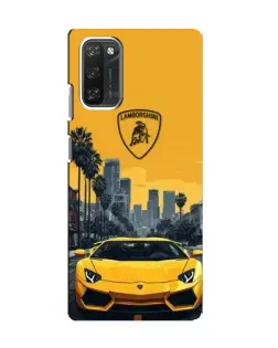 Чехол для Blackview A100 с картинкой «Желтый Lamborghini город»