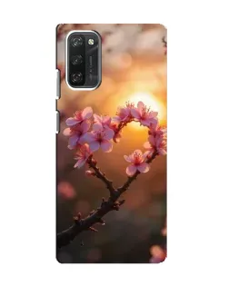 Чехол для Blackview A100 с картинкой «Розовый цвет сердце на фоне заката»