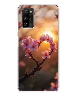 Чехол для Blackview A70 Pro с картинкой «Розовый цвет сердце на фоне заката»
