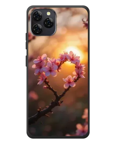 Чохол для Blackview A95 з картинкою «Рожевий цвіт  сердечко на тлі заходу»