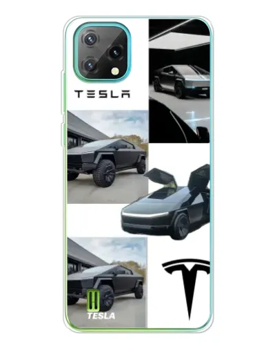 Чехол для Blackview Oscal C60 с картинкой «Коллаж Cybertruck Tesla»