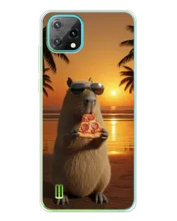 Чехол для Blackview Oscal C60 с картинкой «Капибара с пиццей»