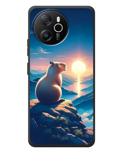 Чехол для Blackview Shark 8 с картинкой «Закат солнца с капибарой»