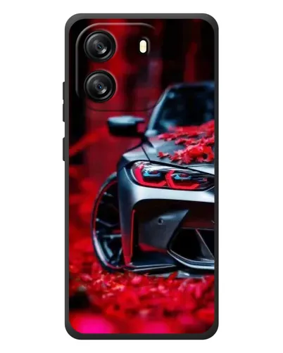 Чехол для Blackview Wave 6C с картинкой «Спортивная BMW и цветы»