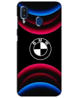 Чехол для Samsung Galaxy a20 2019 (A205F) с картинкой «Логотип BMW и неоновые дуги»