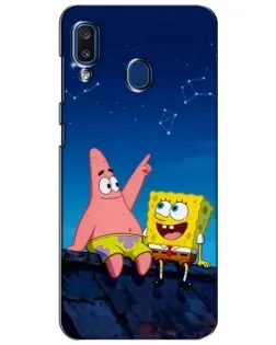 Чехол для Samsung Galaxy a20 2019 (A205F) с картинкой «Губка Боб и Патрик ночью»