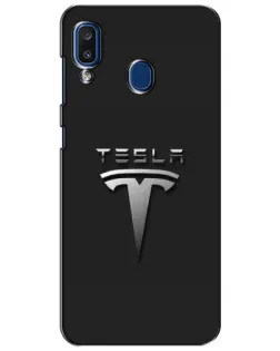 Чехол для Samsung Galaxy a20 2019 (A205F) с картинкой «Стальной логотип Tesla»