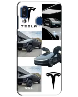 Чехол для Samsung Galaxy a20 2019 (A205F) с картинкой «Коллаж Cybertruck Tesla»