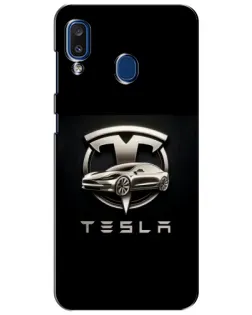 Чехол для Samsung Galaxy a20 2019 (A205F) с картинкой «Tesla — серебристое авто»