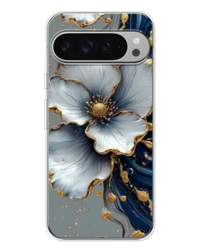 Чехол для Google Pixel 10 Pro XL с картинкой «Белый цветок и золотой флюид»