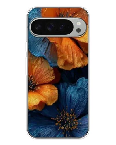 Чехол для Google Pixel 10 Pro XL с картинкой «Яркая сине-оранжевая флора»