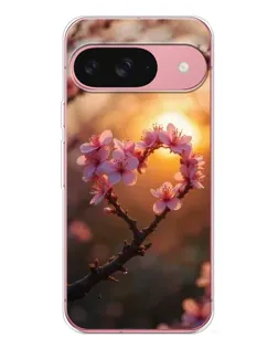 Чохол для Google Pixel 10 Pro з картинкою «Рожевий цвіт  сердечко на тлі заходу»