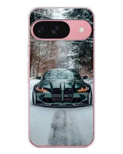 Чехол для Google Pixel 10 с картинкой «BMW в зимнем лесу»
