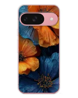 Чехол для Google Pixel 10 с картинкой «Яркая сине-оранжевая флора»