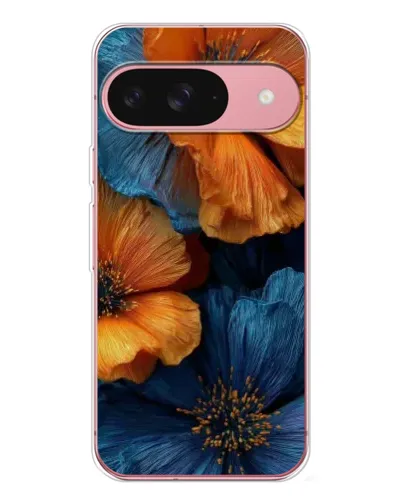 Чехол для Google Pixel 10 с картинкой «Яркая сине-оранжевая флора»