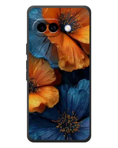 Чехол для Google Pixel 10a с картинкой «Яркая сине-оранжевая флора»