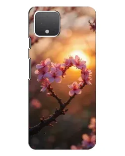Чехол для Google Pixel 4 с картинкой «Розовый цвет сердце на фоне заката»