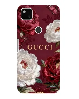 Чехол для Google Pixel 4a с картинкой «Gucci — бордовые розы»