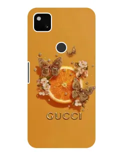 Чехол для Google Pixel 4a с картинкой «Gucci — золотые бабочки»