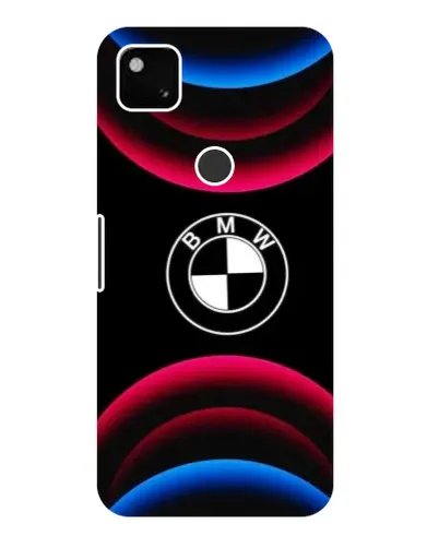 Чехол для Google Pixel 4a с картинкой «Логотип BMW и неоновые дуги»