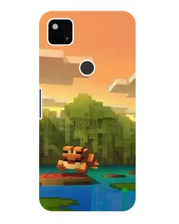 Чехол для Google Pixel 4a с картинкой «Майнкрафт закат солнца»