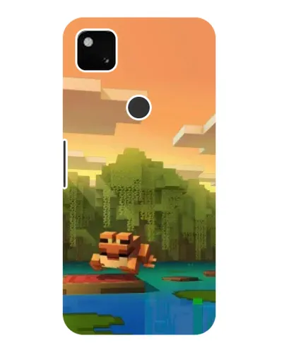 Чехол для Google Pixel 4a с картинкой «Майнкрафт закат солнца»