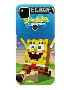 Чехол для Google Pixel 4a с картинкой «Губка Боб Minecraft»