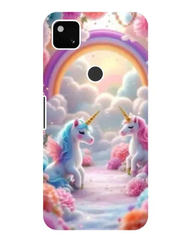 Чехол для Google Pixel 4a с картинкой «Радуга и единороги»