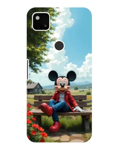 Чехол для Google Pixel 4a с картинкой «Микки на скамейке»