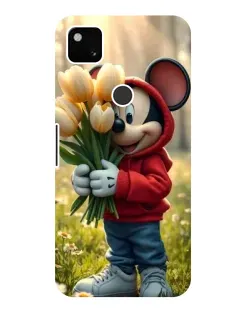 Чехол для Google Pixel 4a с картинкой «Микки с тюльпанами»
