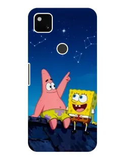 Чехол для Google Pixel 4a с картинкой «Губка Боб и Патрик ночью»