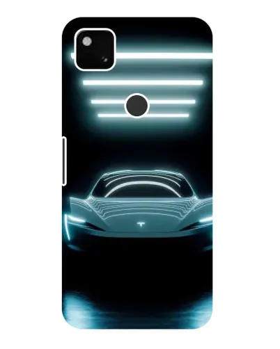 Чехол для Google Pixel 4a с картинкой «Tesla в неоне»