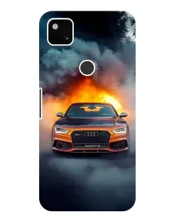 Чехол для Google Pixel 4a с картинкой «Audi в огненном дыму»