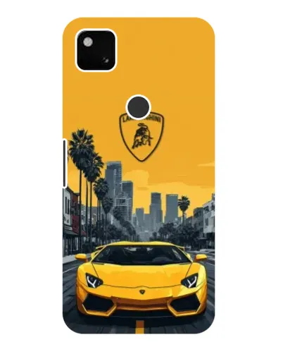 Чехол для Google Pixel 4a с картинкой «Желтый Lamborghini город»