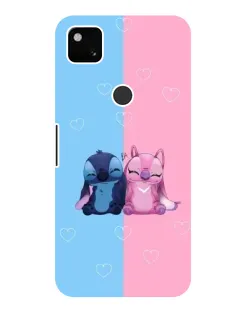 Чехол для Google Pixel 4a с картинкой «Stitch и Angel Love»