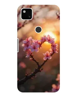 Чехол для Google Pixel 4a с картинкой «Розовый цвет сердце на фоне заката»