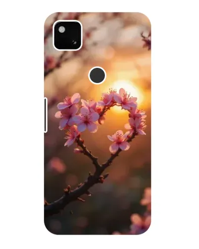 Чехол для Google Pixel 4a с картинкой «Розовый цвет сердце на фоне заката»