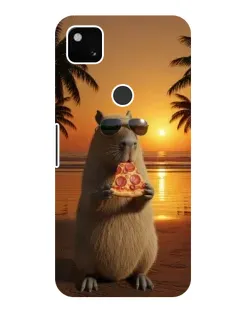 Чехол для Google Pixel 4a с картинкой «Капибара с пиццей»