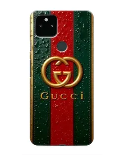 Чехол для Google Pixel 5 с картинкой «Gucci — фирменная полоса и золото»