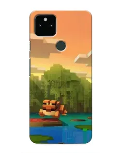 Чехол для Google Pixel 5 с картинкой «Майнкрафт закат солнца»