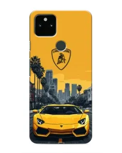 Чохол для Google Pixel 5a 5G з картинкою «Жовтий Lamborghini місто»