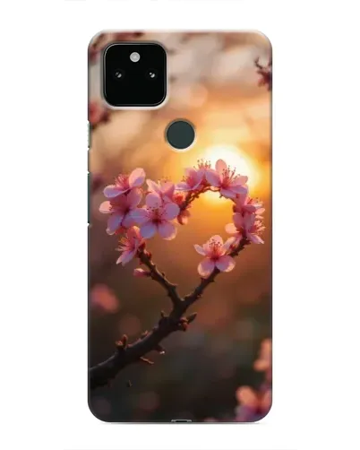Чохол для Google Pixel 5a 5G з картинкою «Рожевий цвіт  сердечко на тлі заходу»